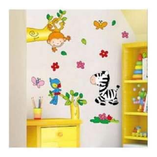 Nursery Wall Stickers Removable Decals   Zebra & Monkey  