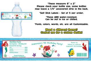 Ariel The Little Mermaid ~ Printed Water Bottle Labels ~ Birthday 
