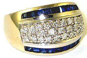 GORGEOUS 14KWG EFFY DIAMOND BLUE SAPPHIRE BAND RING  