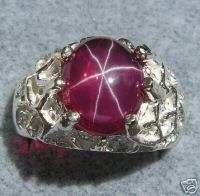 MENS 12X10MM LINDE STAR RUBY CREATED SAPPHIRE S/S RING  