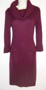 TAHARI Jordan Maroon Draped Cowl Neck Sweater Cable Knit Dress M 8 