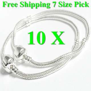Hot  10 Pcs Fit European Beads Snake Chain Silver Plated 