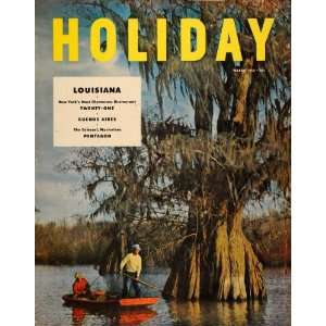 1952 Cover Holiday Magazine Louisiana Swamp Boat Hunt   Original Cover