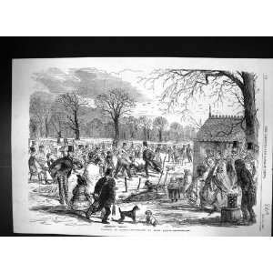 1857 Ice Sakting Hyde Park London Winter Amusements John Leech Print 