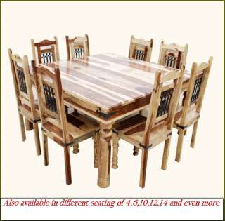 Solid Hard Wood Rustic Square Dining Table and Chair Set Furniture for 