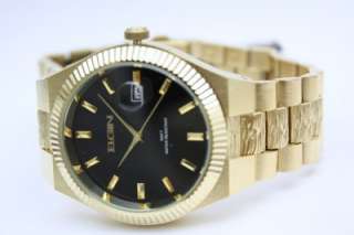 New Elgin Men Steel Gold Dress Date Watch 40 mm FG1035  