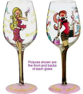 New Gift Box Bottoms Up Fun Hand Painted Wine Glasses  