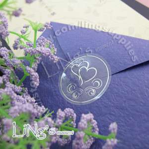 120 Wedding Envelope SILVER Sticker Seal DOUBLE HEART  