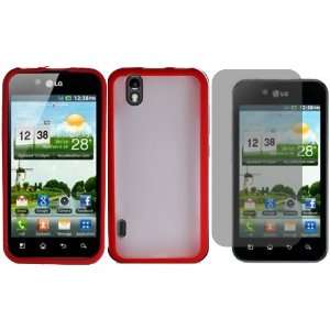  Red TPU+PC Case Cover+LCD Screen Protector for LG Marquee 
