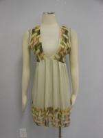 Kimchi & Blue Anthropologie Green Ivory Mosaic Loose Fit Low Cut Sheer 