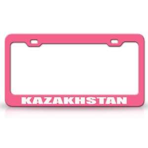 KAZAKHSTAN Country Steel Auto License Plate Frame Tag Holder, Pink 