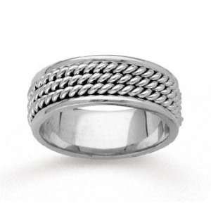    14k White Gold Triple Rope Hand Carved Wedding Band Jewelry