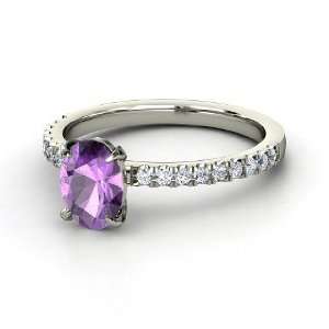  Colette Ring, Oval Amethyst Platinum Ring with Diamond 