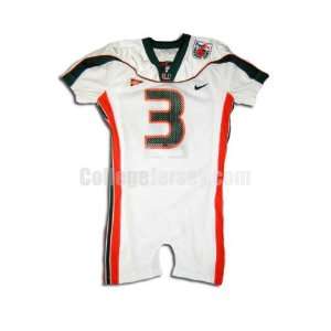  White No. 3 Team Issued Miami Nike Football Jersey Sports 
