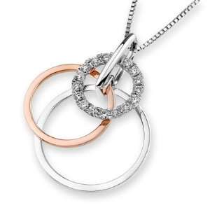 18K Rose And White Gold Round Diamond Triple Circle Pendant w/Sterling 