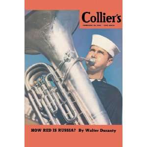 Navy Tuba Player by Colliers 12x18 