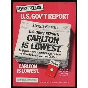  1982 Carlton Cigarette Government Report Newspaper Print 