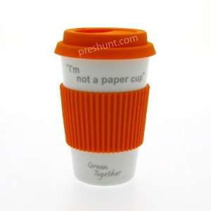 not a paper cup   Ceramic Travel Mug with Silicone Grip   Orange