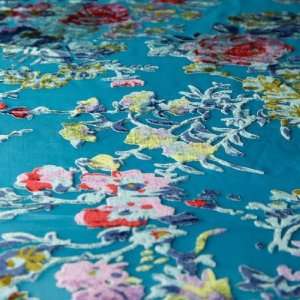  44 Wide Silk Velvet Burnout HaleyPacific Blue Fabric By 