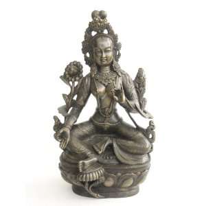  Large White Tara Buddhist Statue on Lotus, Cast Bronze, 15 