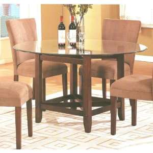   Brown Finish Wood Base Round Glass Top Dining Table Furniture & Decor