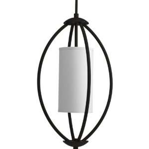    80 Two light foyer with white linen fabric shade Calven Forged Black
