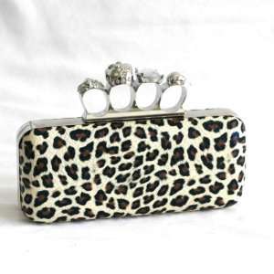  Skull Knuckle Duster Clutch   Beige Leopard Everything 