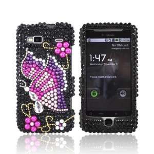  PINK PURPLE BUTTERFLY BLACK For T Mobile G2 Bling Case 