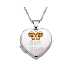 Gordons Jewelers Best Mom Heart with Bow Locket in Sterling Silver 