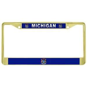  Michigan State Flag Gold Tone Metal License Plate Frame 