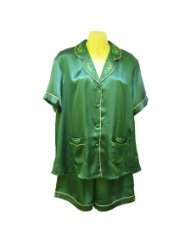 Sirisha Womens Embroidered Satin Silk Shorty Pajamas   Green