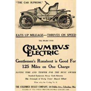  1910 Ad Columbus Electric Buggy Model 1010 Supreme Car 