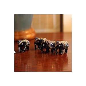 NOVICA Lacquered wood figurines, Four Young Elephants 