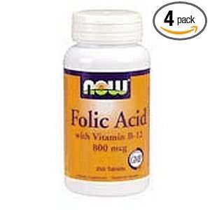  NOW Foods Folic Acid 800mcg, 250 Tablets (Pack of 4 