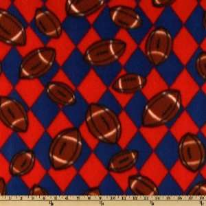  60 Wide Sports Fleece Football Argyle Royal/Red Fabric 