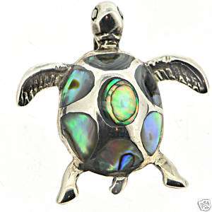 Sterling Silver Turtle Green Mother of Pearl Pendant  