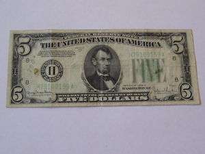 1934 D Five Dollar U.S. Federal Reserve Note, $5, 159A  