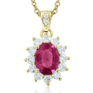 Natural Ruby and Diamond Necklace in 14k Yellow Gold (G, SI2, 2.27 