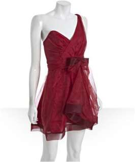 Allen Schwartz Prive scarlet organza one shoulder bow waist dress