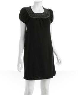 Design History black merino wool crochet detailed puff sleeve dress 