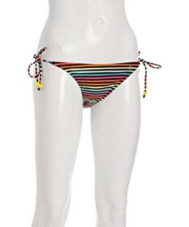 French Connection black rainbow retro stripe print side tie bikini 