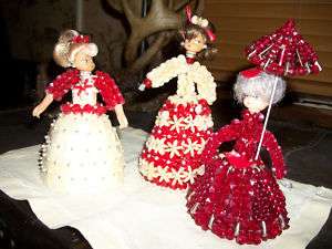 UNIQUE HAND MADE DOLLS BEADS PINS 61/2 RED & WHITE  
