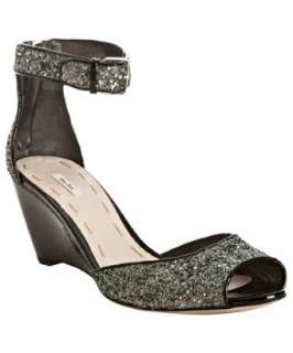 Miu Miu anthracite glitter patent ankle strap wedges   up to 