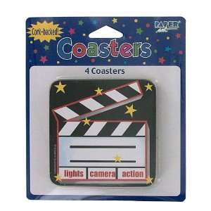 12 Packs of 4 Lights Camera Action Cork Backed Coasters  