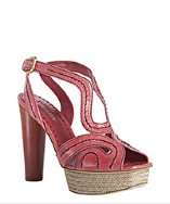 Prada pink stitched shined leather platform sandals style# 314144401