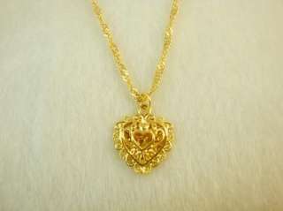 24K Yellow Gold GP Ladys Heart Pendant Necklace  