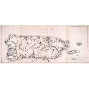  1926 Lithograph Railroad Road Map Puerto Rico Island Caribbean 