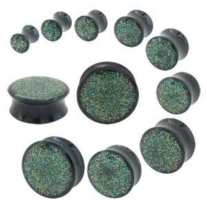 Acrylic Green Glitter Saddle Double Flare Plugs   0g   Sold As A Pair