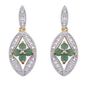   Sterling Silver Genuine Emerald and Diamond Drop Earrings Jewelry