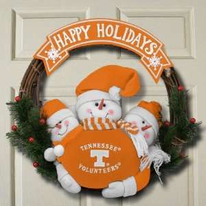 Tennessee Volunteers 20 Three Plush Snowmen Happy Holidays Wreath 